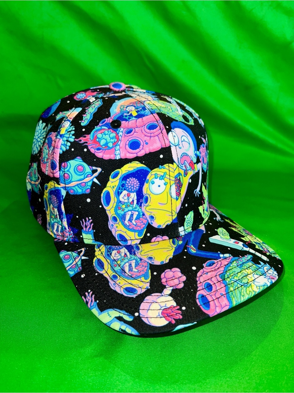 Rick & Morty Black Neon Space-Print Snapback Hat Adult Swim 🧢👽🔥